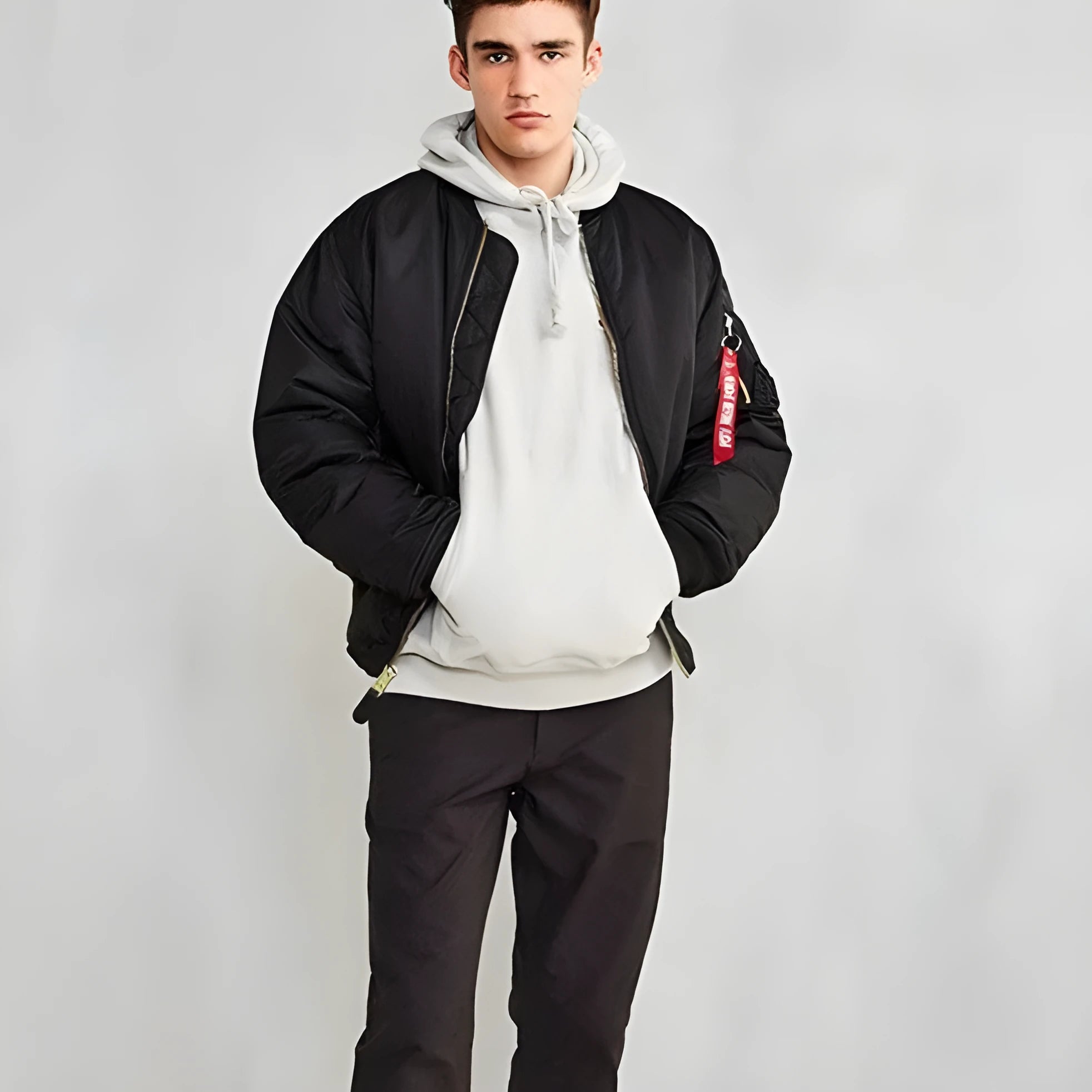 Men's American workwear-style cotton-padded nylon jacket in Army Green colour, loose fit.