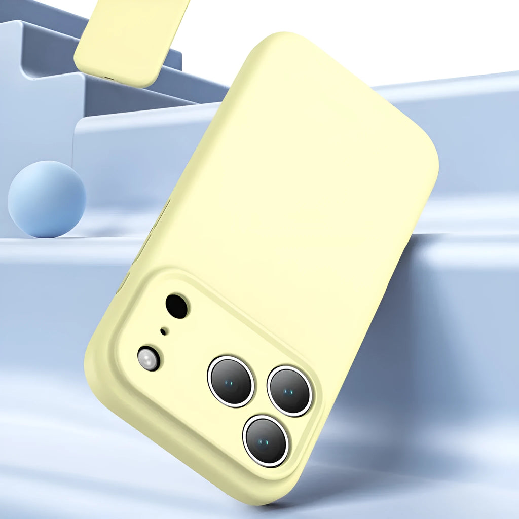 Liquid silicone phone case for iPhone 17 in antique white with shockproof and anti-fingerprint coating