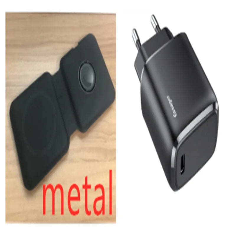 White 2 in 1 magnetic wireless charger with foldable design and dual charging pads