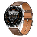 Smart watch ring with 1.32-inch screen showing health metrics on black leather strap