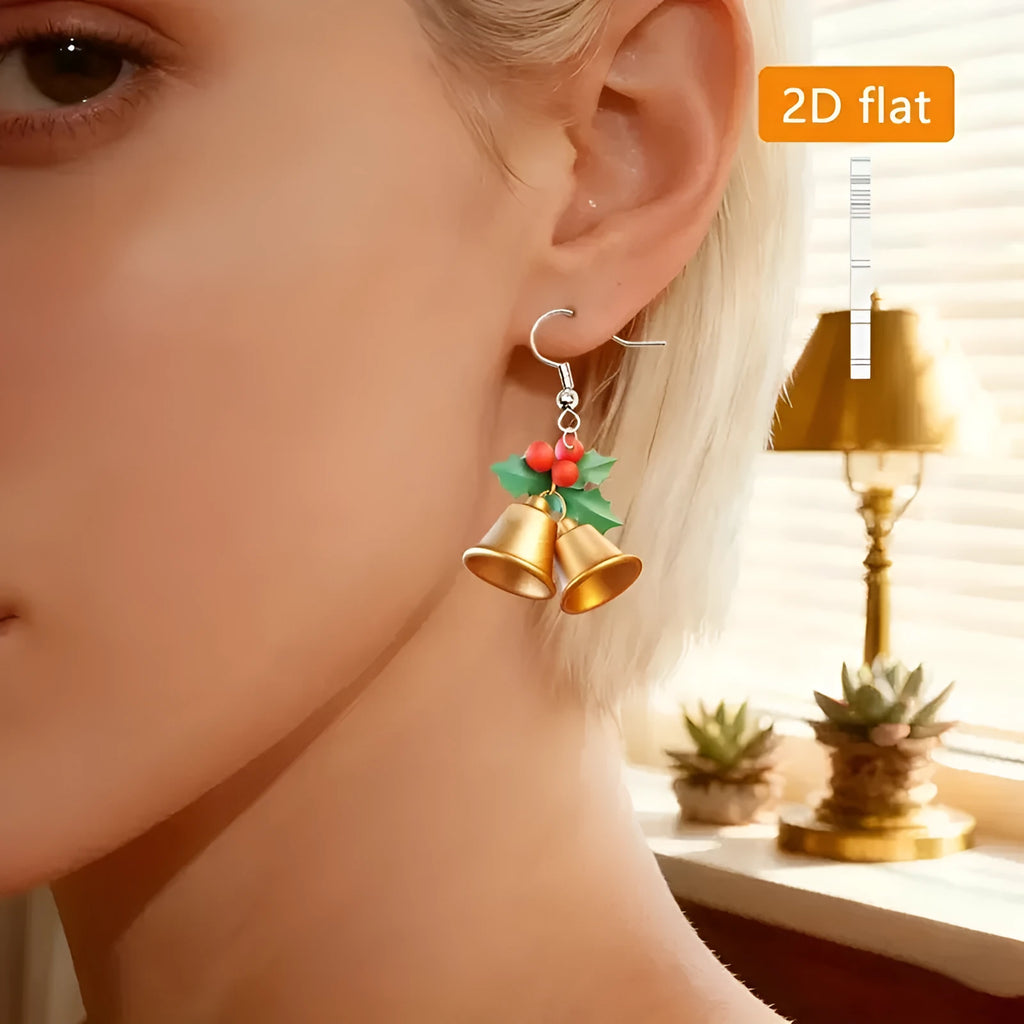 Pair of acrylic bell earrings in Christmas style for unisex wear