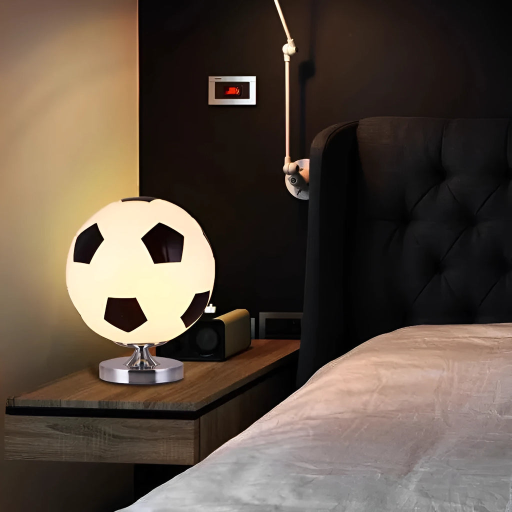 Football table lamp with painted glass shade and dimmer switch in 20cm size