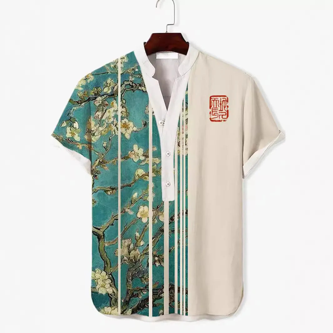 3D digital animal pattern short sleeve casual shirt on a hanger, showing one of thirteen colour variants.