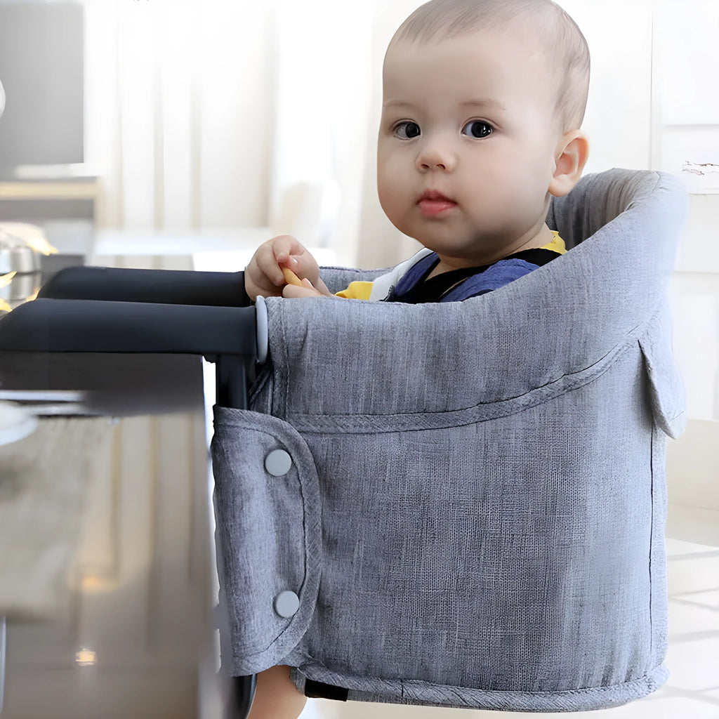Foldable portable baby dining seat with safety belt in blue colour