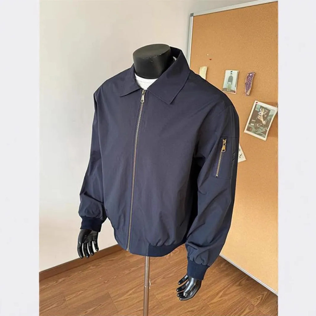 Navy blue short baseball uniform jacket, loose fit, polyester lining, sizes M to XXL