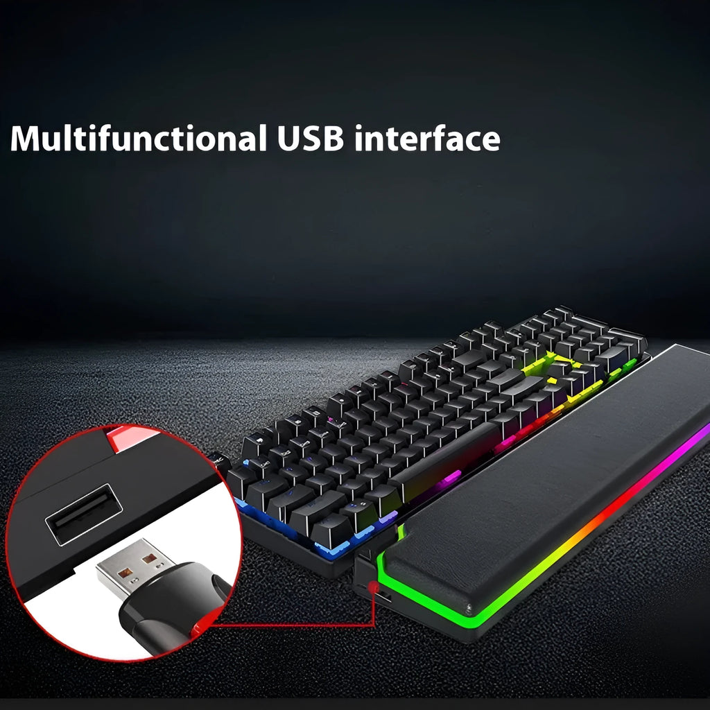 Cowhide keyboard wrist rest support in black, with high-rebound design and USB Type-C data line, waterproof and non-slip surface