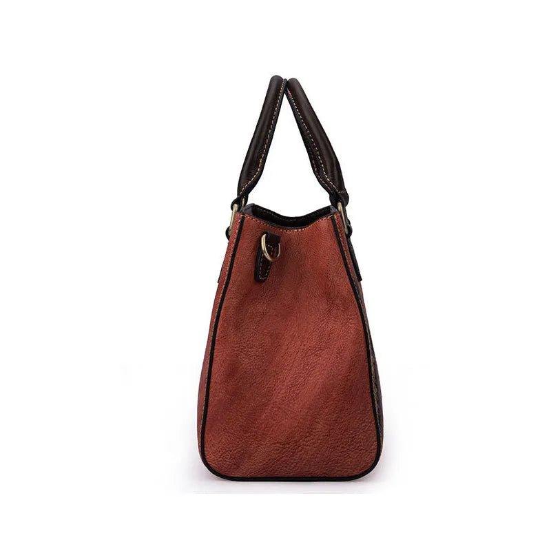 Top layer cowhide retro European women's messenger bag with plaid finish and soft handle in vintage brown