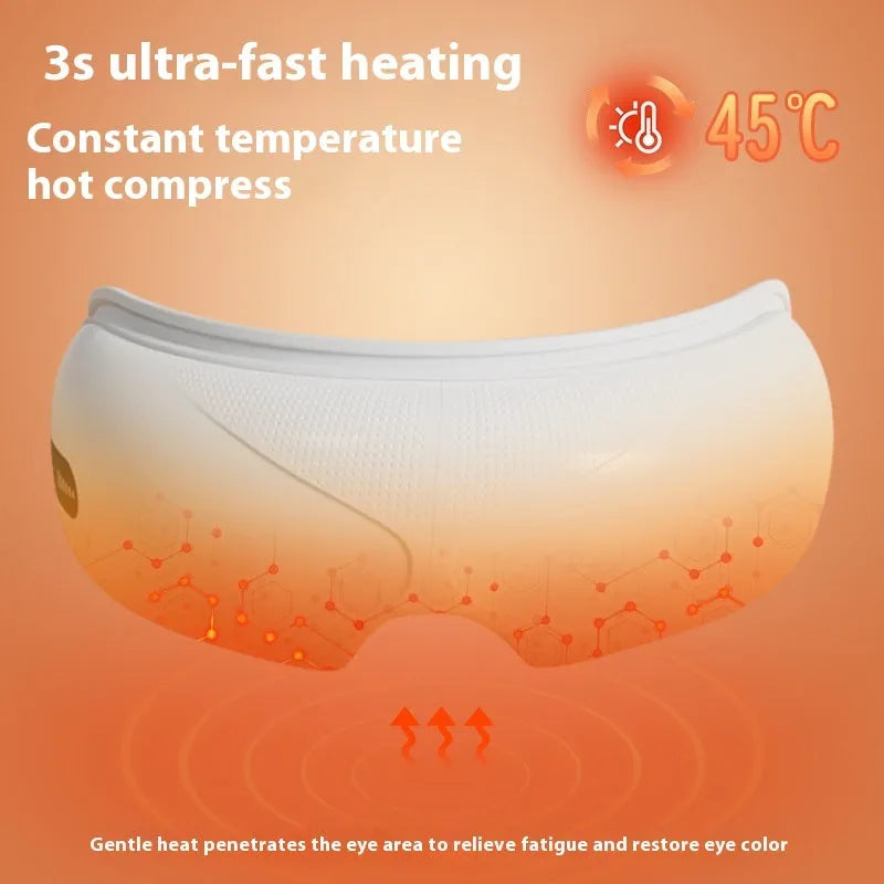 White rechargeable airbag eye massager with heat compression on a plain background