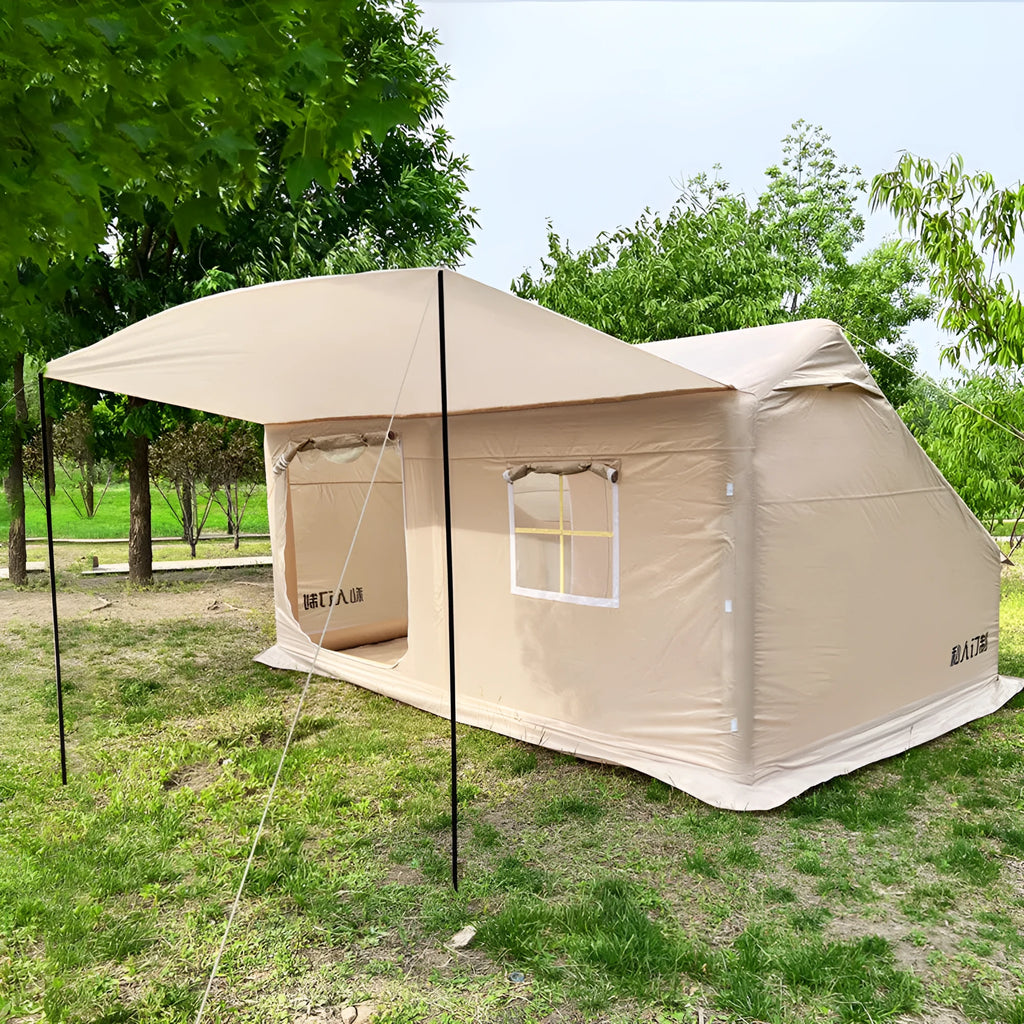 Inflatable camping tent with air column poles, double layer, 3-4 person, Oxford cloth or cotton