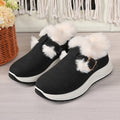 Winter women's slip-on platform fluffy cotton shoes in black with belt buckle detail