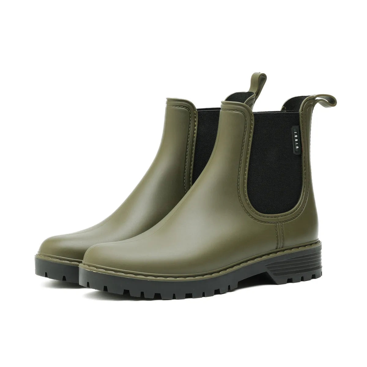 Ladies' short Chelsea non-slip lightweight rain boots in black PVC