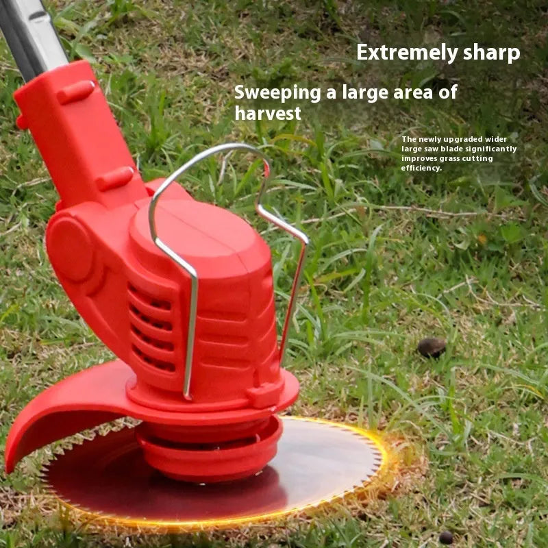 Portable 1000W weeding machine with 1300mm length for garden use, shown in bare metal finish with motor head and handle