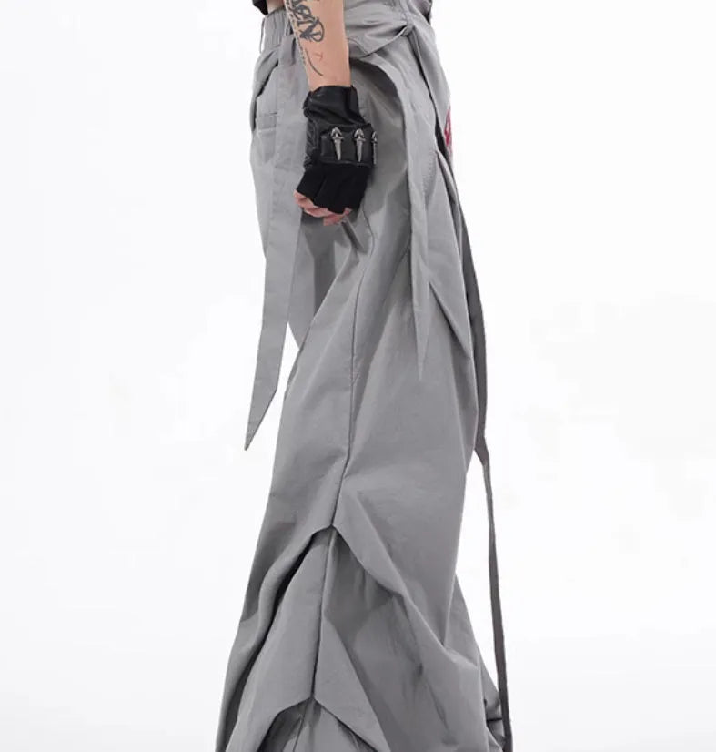 Korean style wide-leg function pants for boys in black solid colour with relaxed fit