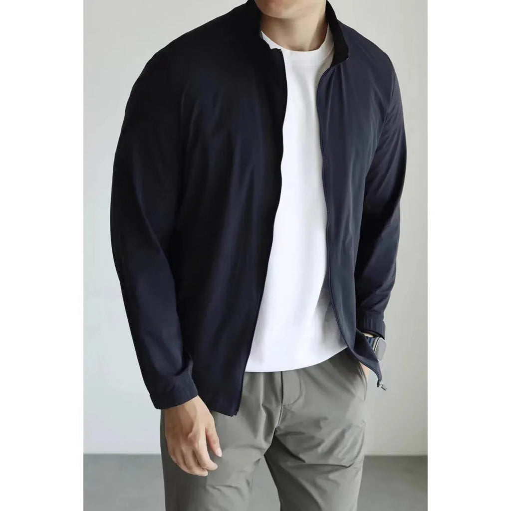 Small stand collar thin polyester fiber jacket loose fit for teenagers in neutral colours