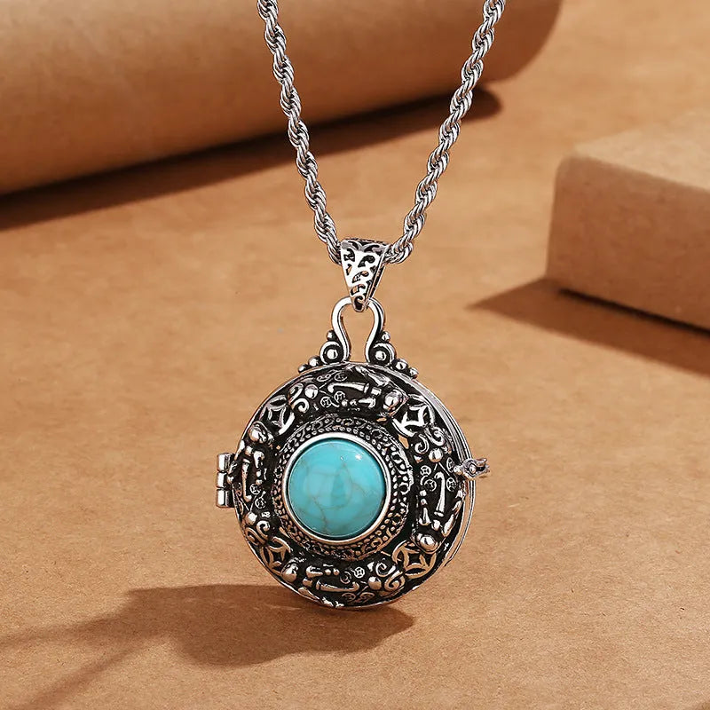 Turquoise retro copper pendant necklace with animal zodiac design, adjustable 51-60 cm chain