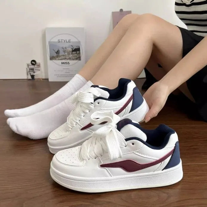 Women's low top board shoes in white yellow with mid heel 3-5cm, synthetic leather upper, rubber sole, pointed toe