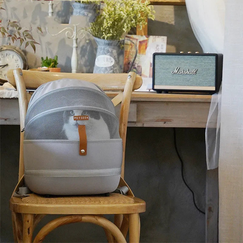 Cat carrier backpack in grey canvas with front opening for pets up to 15 kg