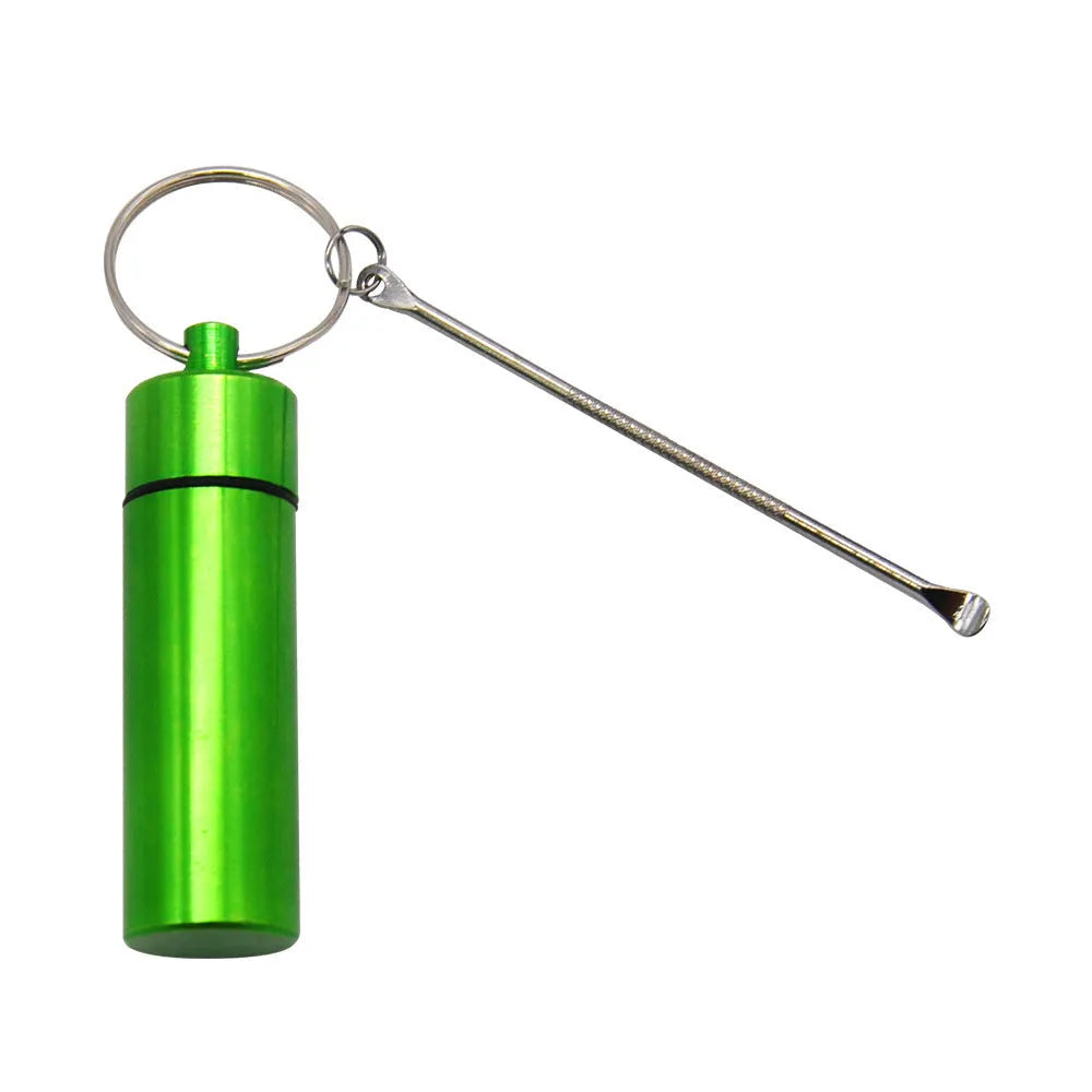 Aluminium storage bottle with spoon and keychain in five colour options