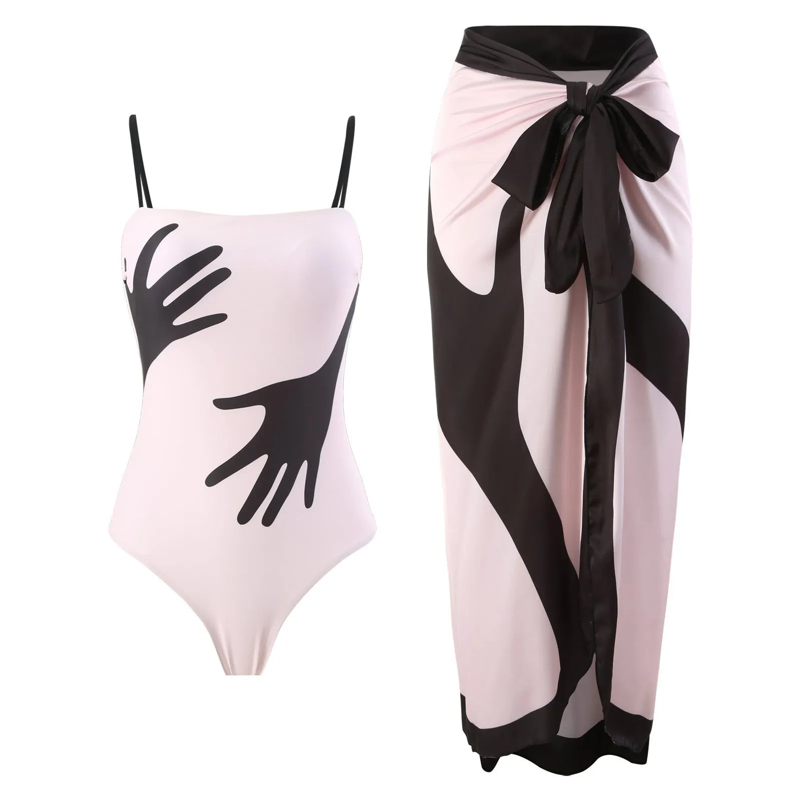 Women's patterned bikini with tulle skirt swimwear set in polyester fabric