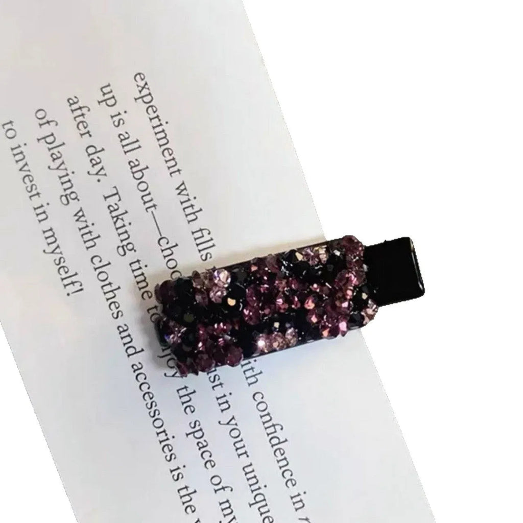 Rhinestone and imitation pearl BB hair clip in Angela red, purple, caramel, and ink blue gray for side bangs.