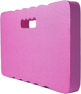 Plastic EVA garden kneeler pad in blue colour with integrated handle, showing dimensions.
