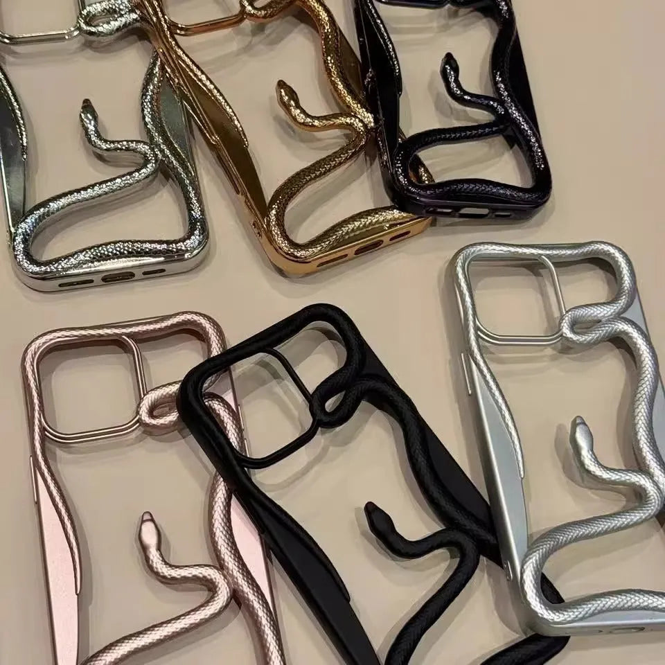 Creative hollow snake TPU phone case in matte rose pink for iPhone