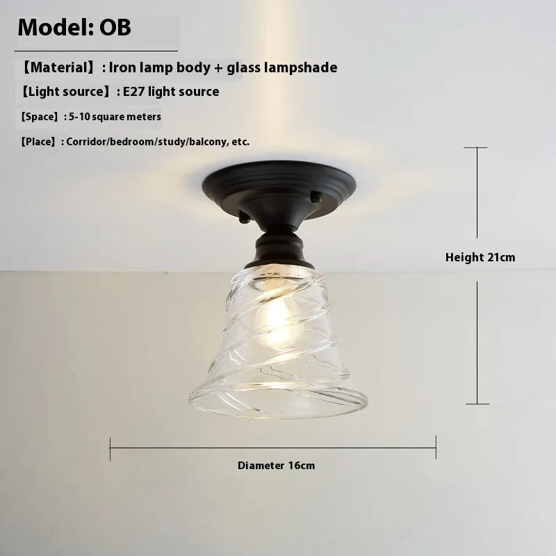 American retro single-head ceiling lamp with a glass cover shade
