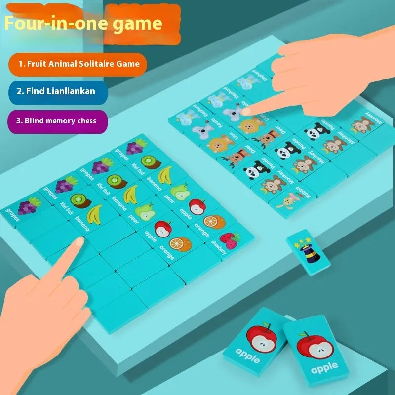 Wooden dominoes board game in colour box with Four In One style for children aged 4-6