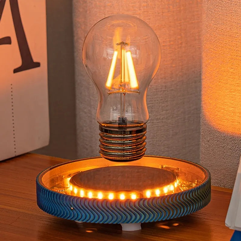 Magnetic suspension moon night lamp with 3D printed celestial design floating above surface