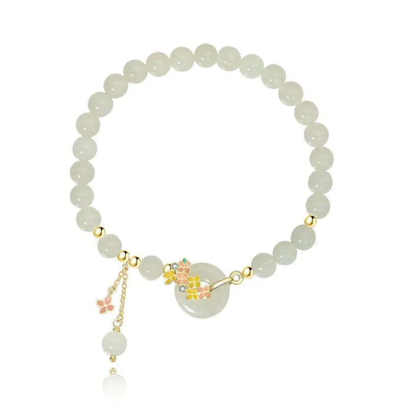 Osmanthus Peace Buckle S925 sterling silver jade bracelet with inlaid gemstone