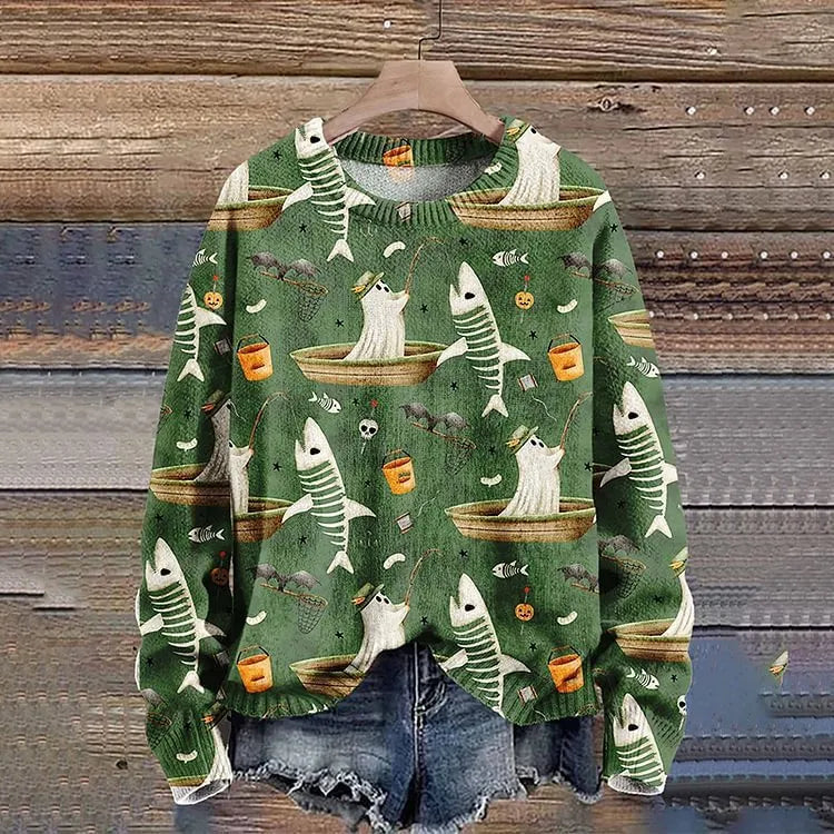 Digital print 3D effect round neck women's sweater in polyester, regular fit, available in multiple sizes