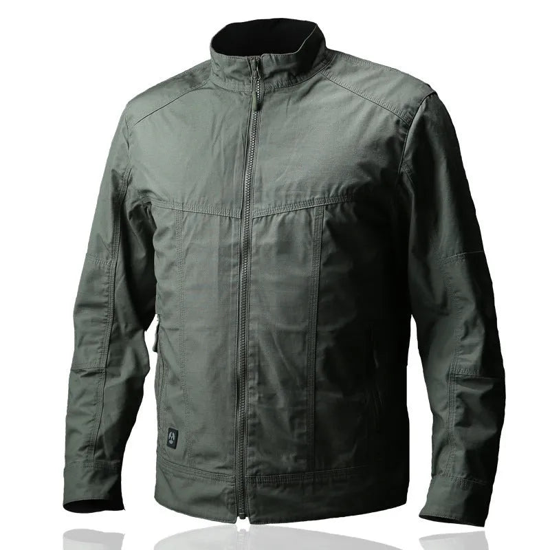 Man wearing a brown plaid pattern Outdoor Tactics Coat Assassin Jacket with a camouflage design on the pockets.