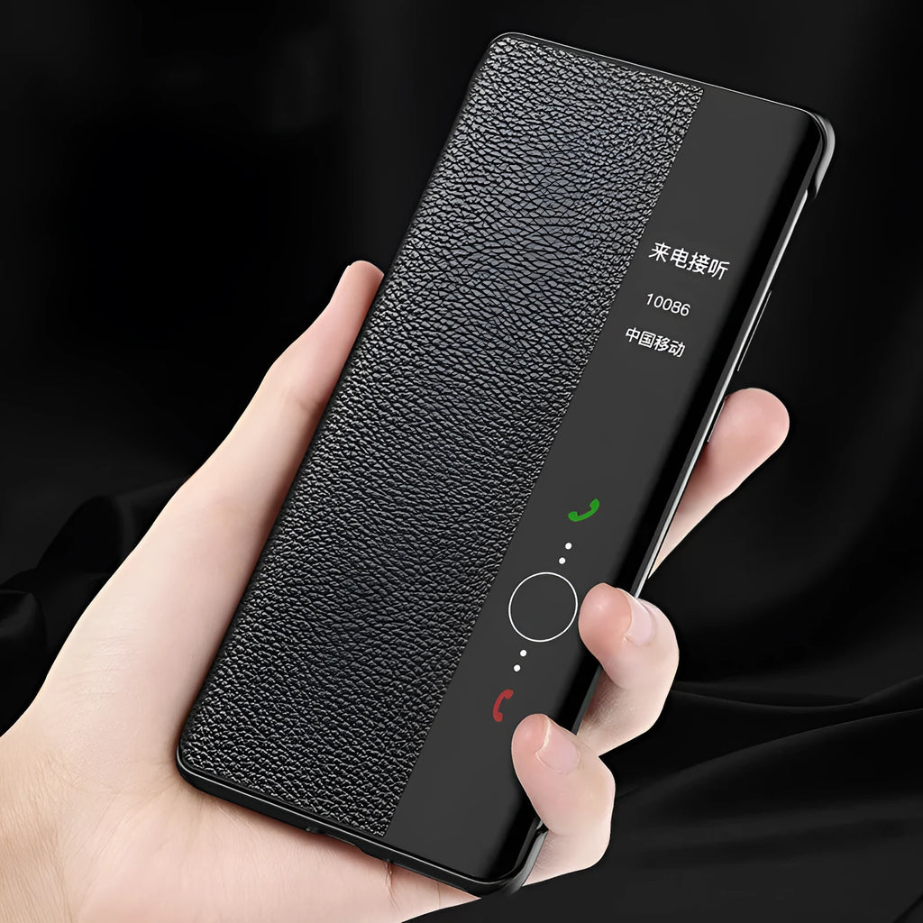 Flip leather phone case for Honor Magic4 and Magic4 Pro in Elegant Black with simple business style