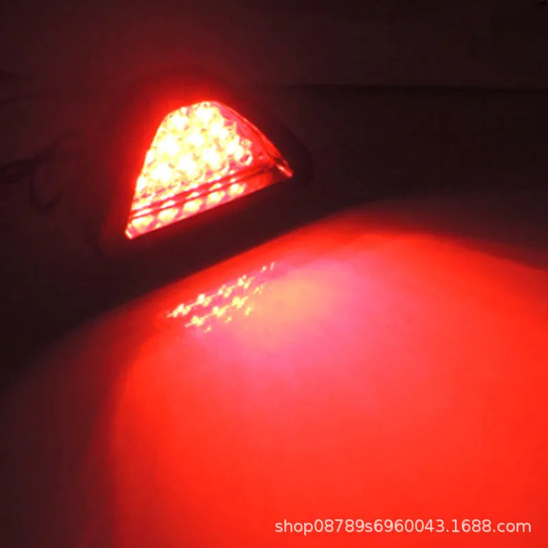 Universal triangular LED rear fog and brake warning light for cars and motorcycles