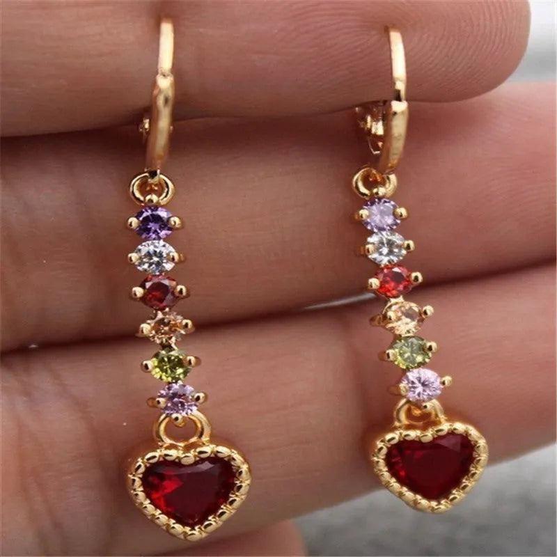 Women's heart-shaped alloy earrings in gold or silver electroplated finish