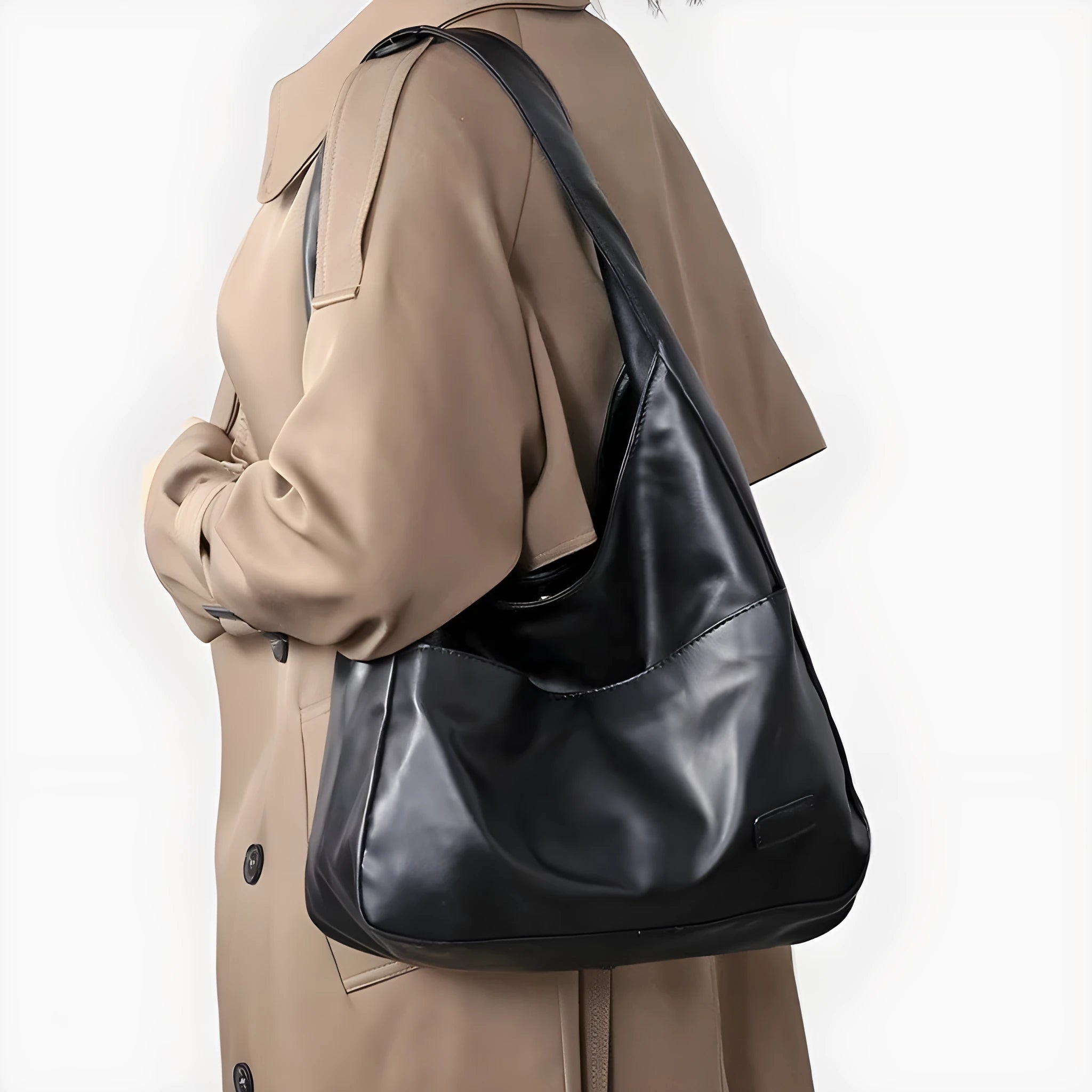 Women's soft square PU shoulder bag in retro style with open pocket and single strap.