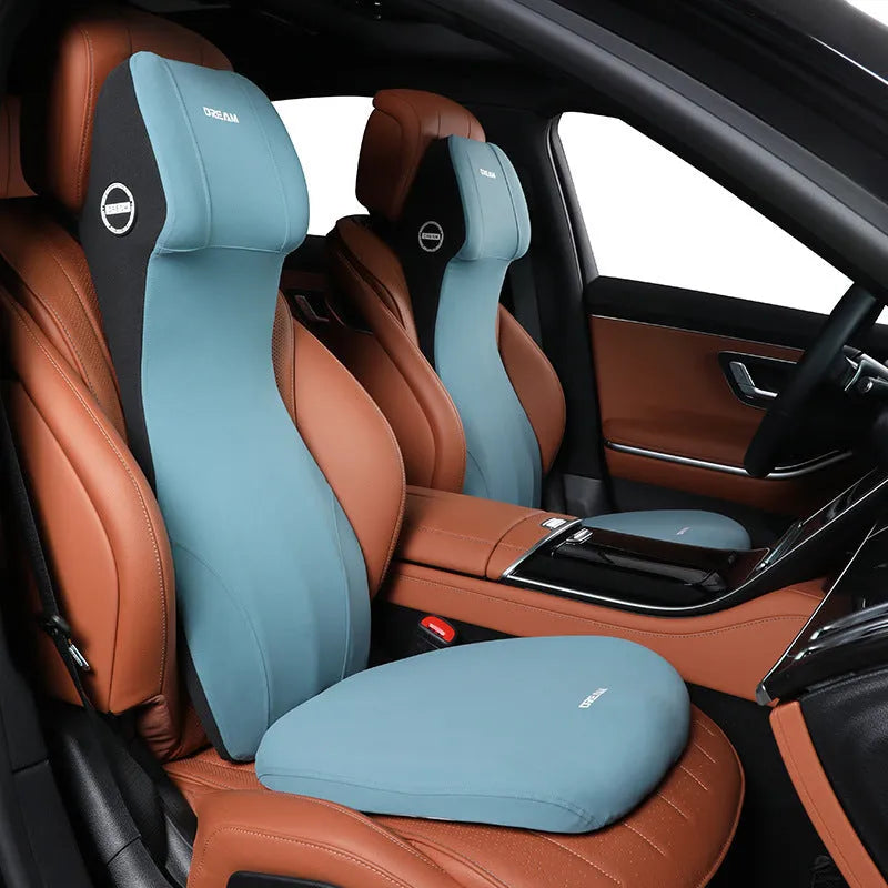 Automotive memory foam waist cushion and headrest mat in six colour options