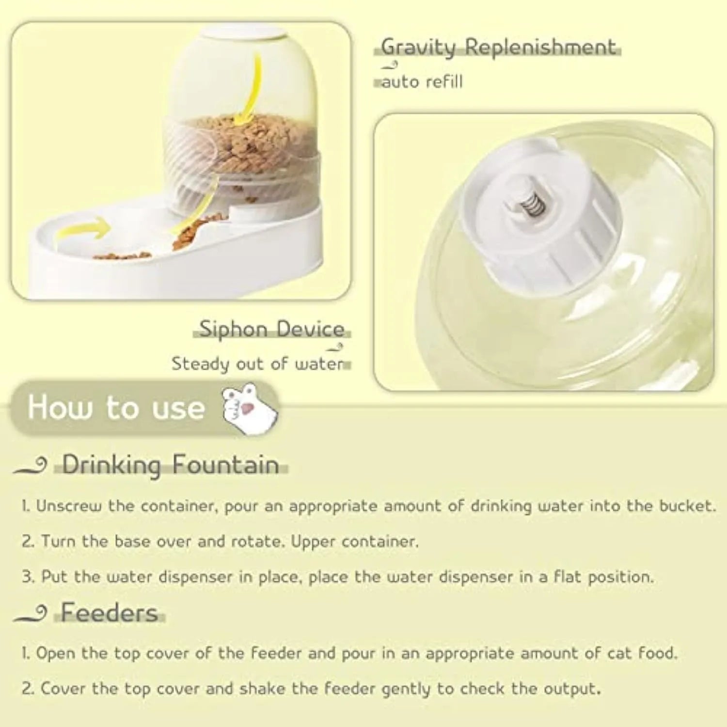 Pure white gravity cat feeder and water dispenser set with wave-shaped shell.