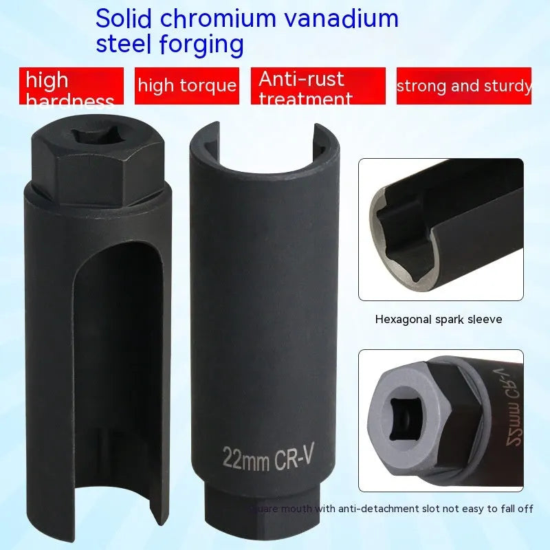 Black Japanese style oxygen sensor sleeve for 22mm automotive sensors in chromium vanadium steel