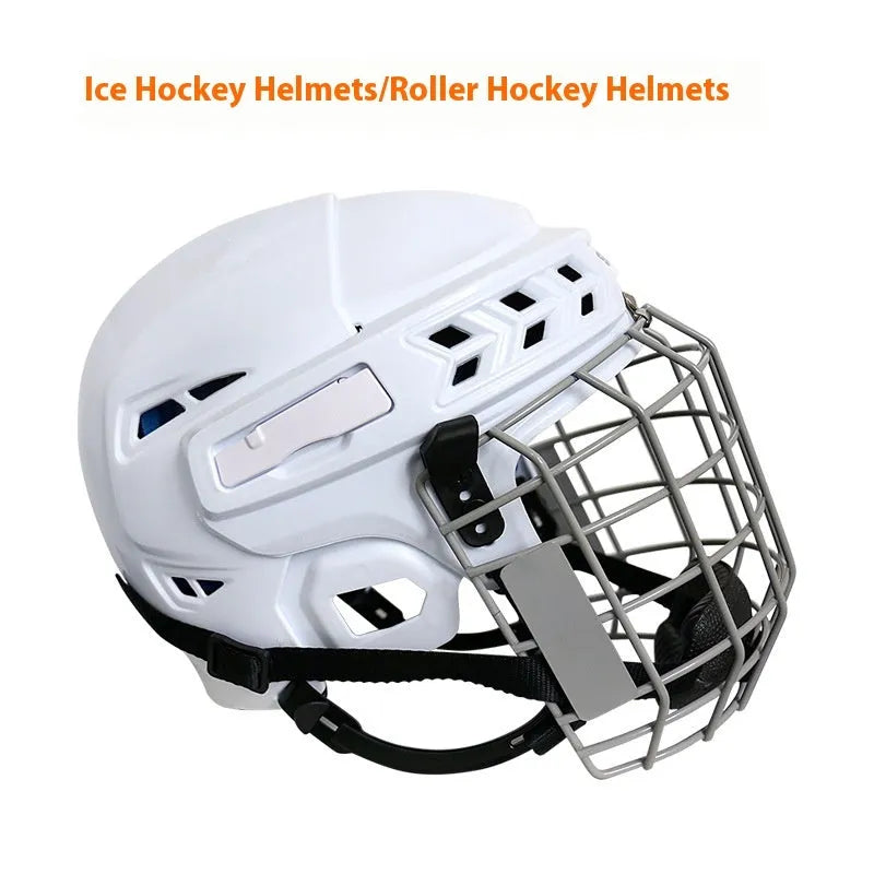 Ice hockey helmet with carbon steel face mask and impact-resistant polypropylene shell in four sizes