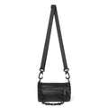 Black casual messenger bag with chain detail and crossbody strap made from Oxford cloth.