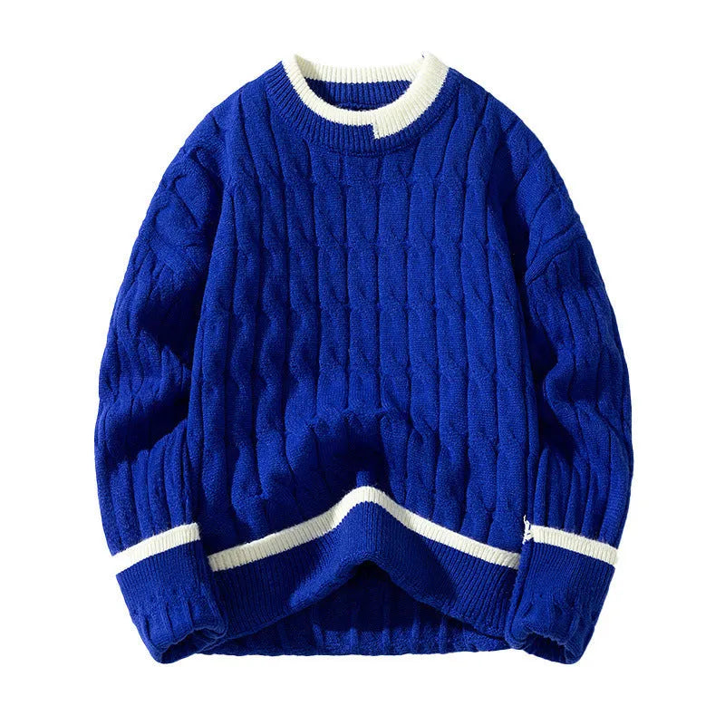 Men's loose fit modal acrylic two-piece sweater set in beige, a long sleeve pullover for autumn.