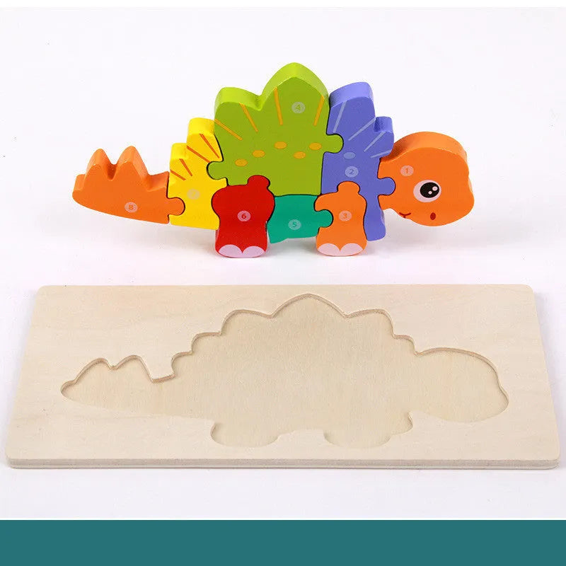Wooden dinosaur 3D puzzle building blocks set for children with six dinosaur models