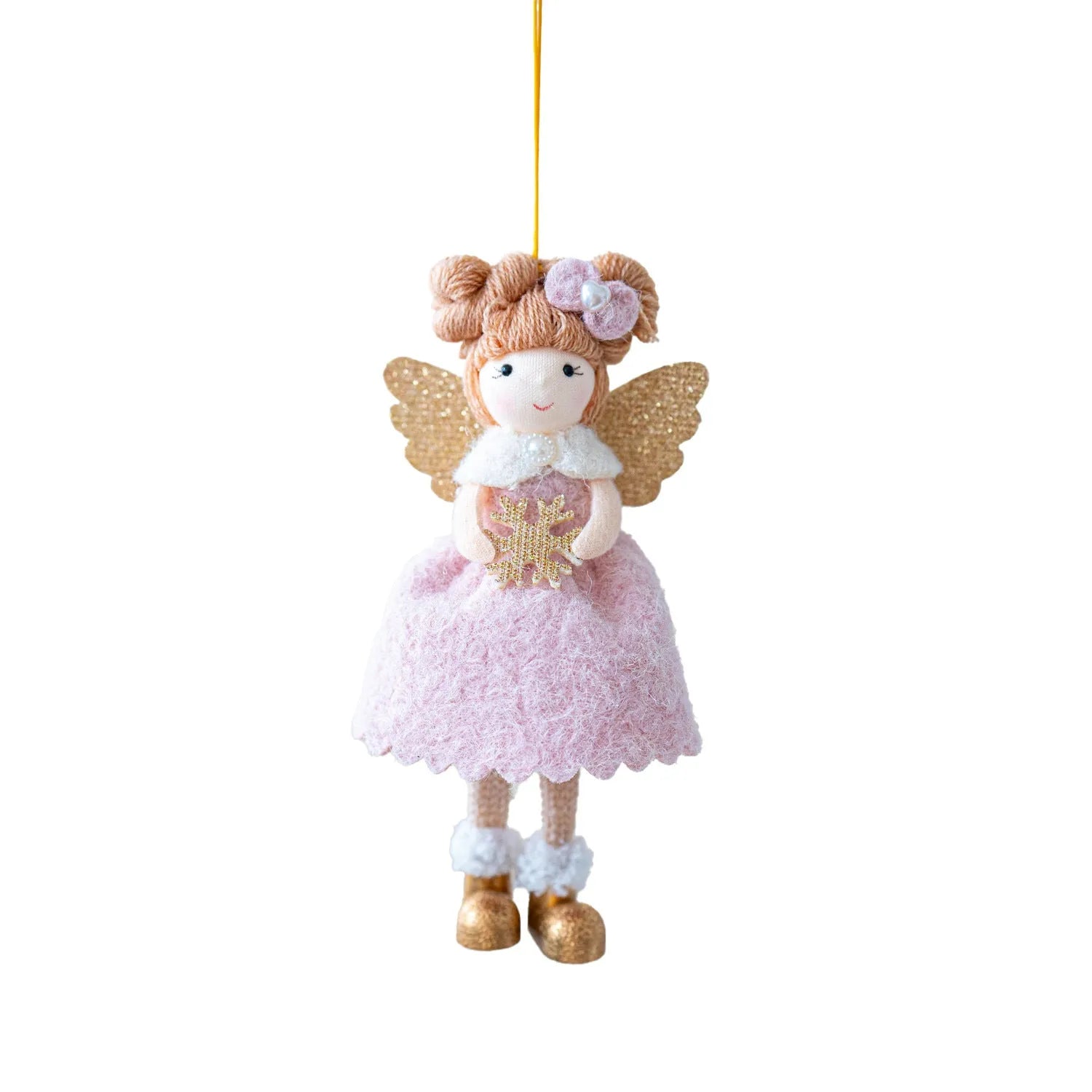 Pink and white cloth Christmas angel wings plush pendant with modern design