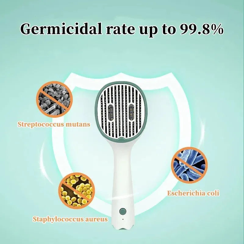 Dark green pet grooming comb with UVC sterilization function and slicker brush needles