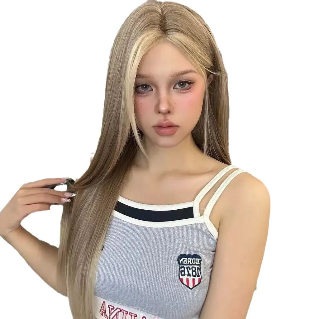 Golden brown gradient centre-parted lace front wig for women with synthetic hair