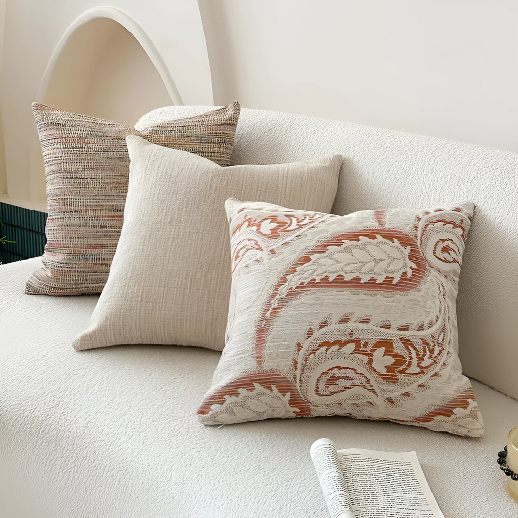 American-style jacquard sofa cushion cover with paisley pattern in amber colour tones
