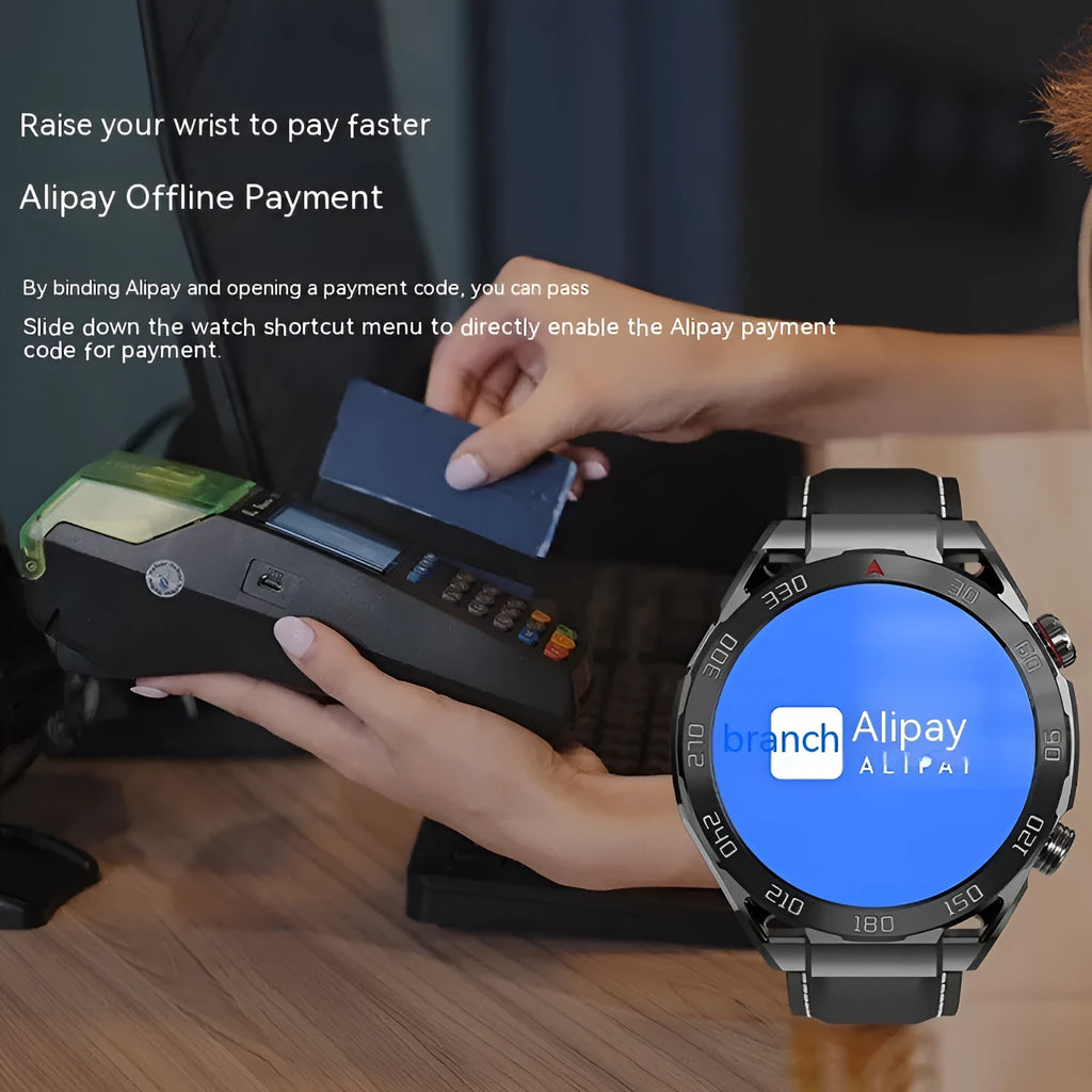 Smart watch with 1.6-inch full HD screen, black steel strap, wireless fast charging, waterproof, heart rate and blood pressure monitoring