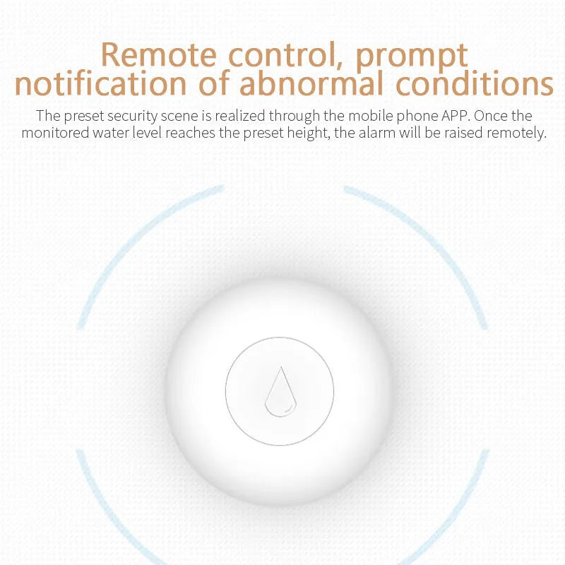 Zigbee wireless water flood sensor on a white background, showing compact size.