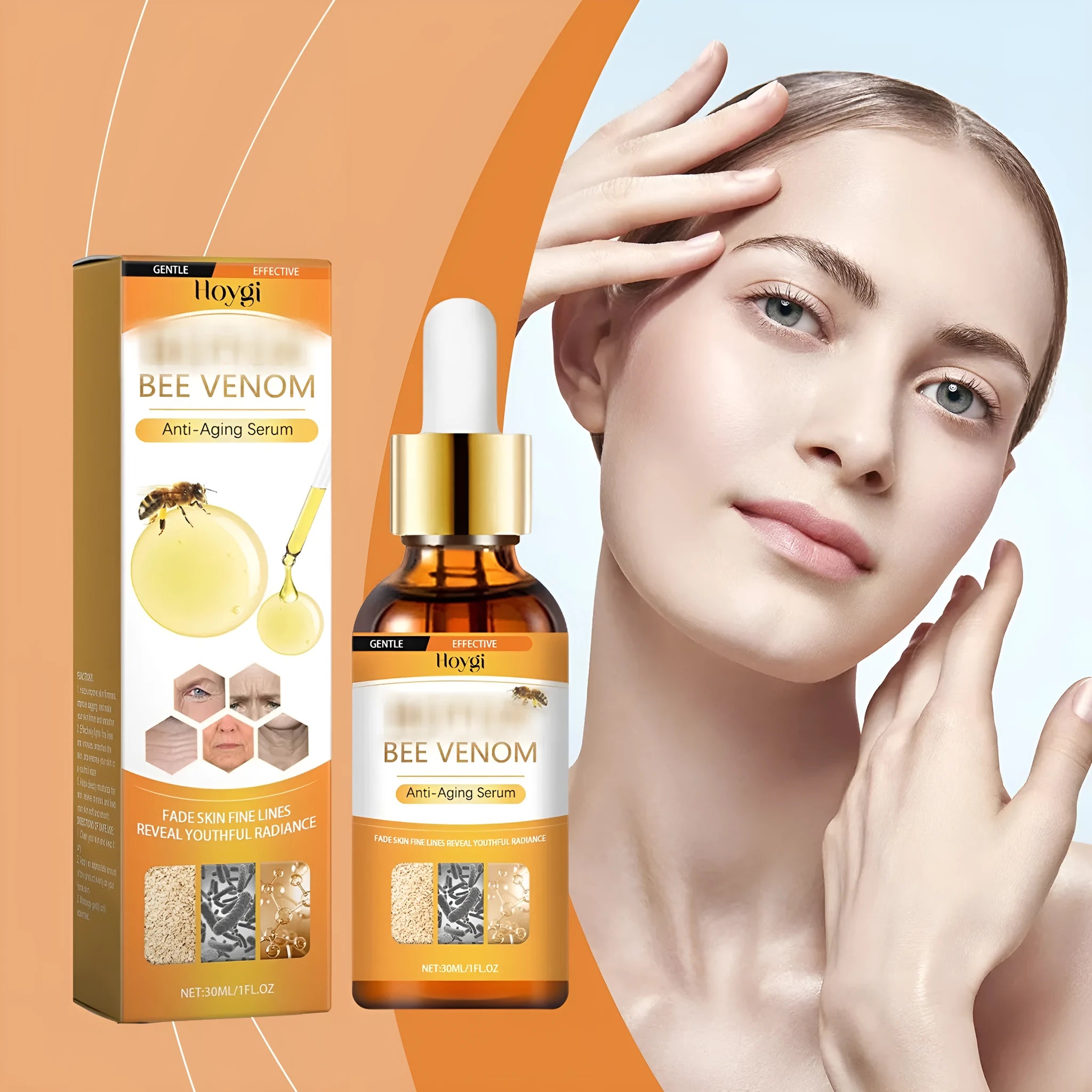 30ml bottle of anti-aging liquid essence with hyaluronic acid and bee venom for facial skincare